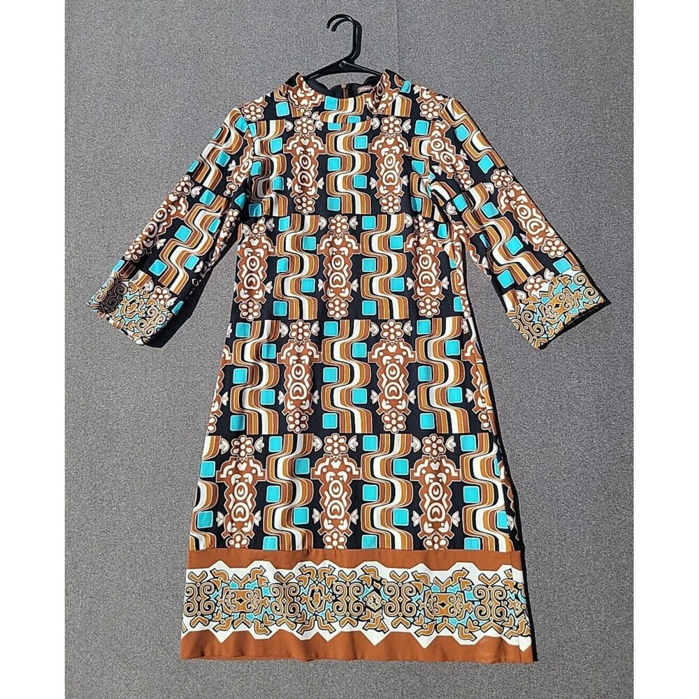 J McLaughlin S Brown Turquoise Biscayne Polynesian Shift Dress 862